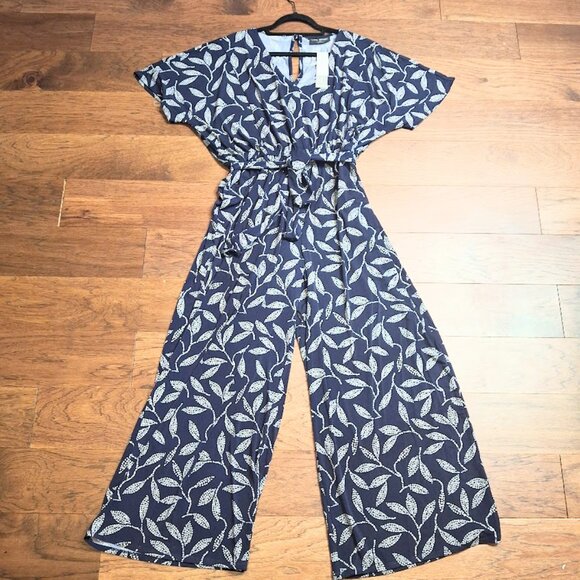 LANE BRYANT Kimono Sleeve NEW Jersey Jumpsuit Navy Size 14/16/XL Leaves - Picture 10 of 10